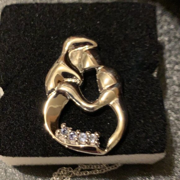 Mother & Child White Gold Plated & .14CTW Tanzanite Designer Necklace - Picture 4 of 6